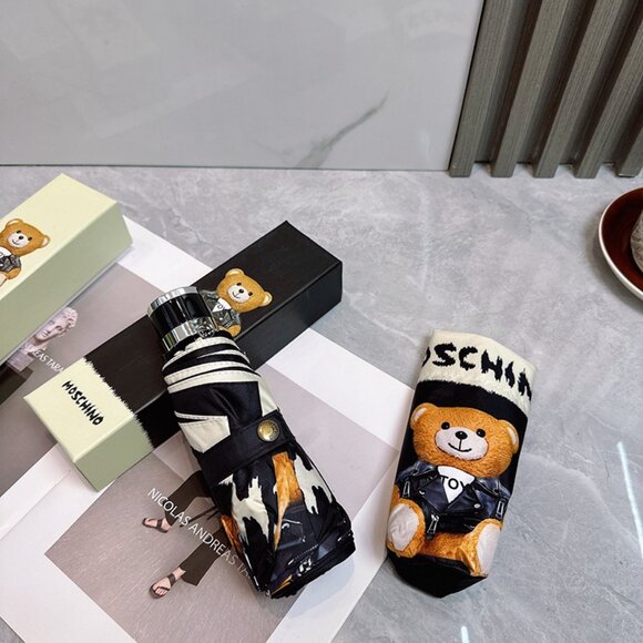 Moschino Black Biker Teddy Bear Folding Umbrella - Picture 8 of 9